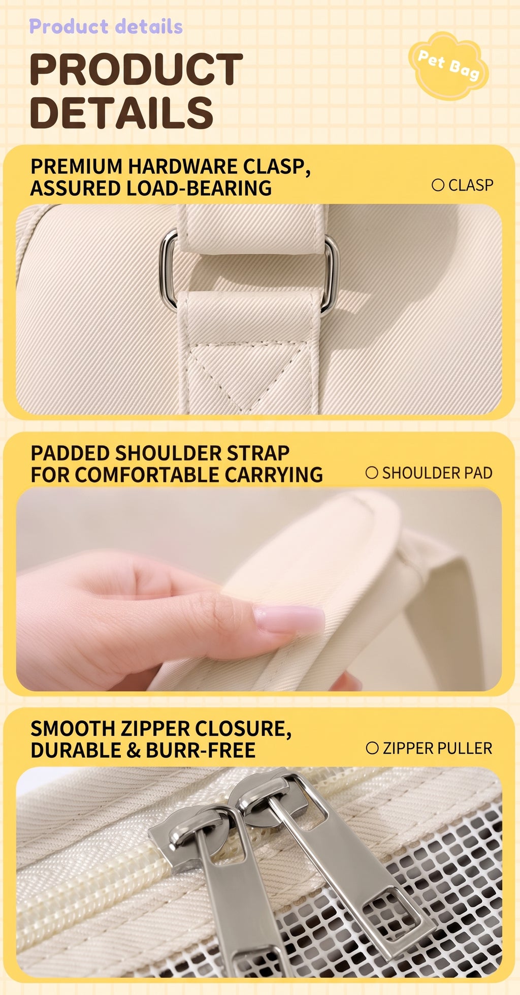 Breathable Pet Carrier Tote Bag with Removable Cushion