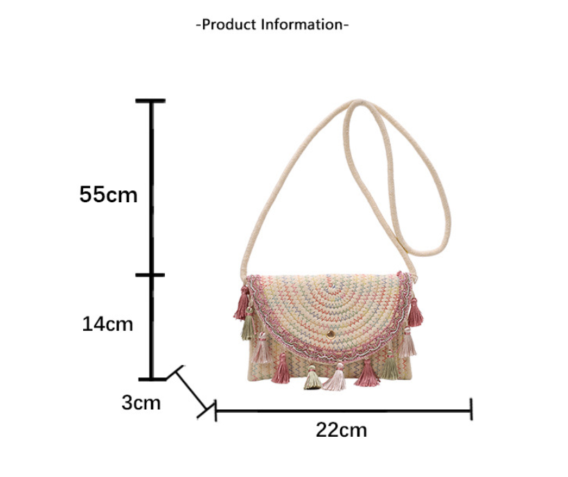 Ethnic Tassel Straw Envelope Crossbody Bag