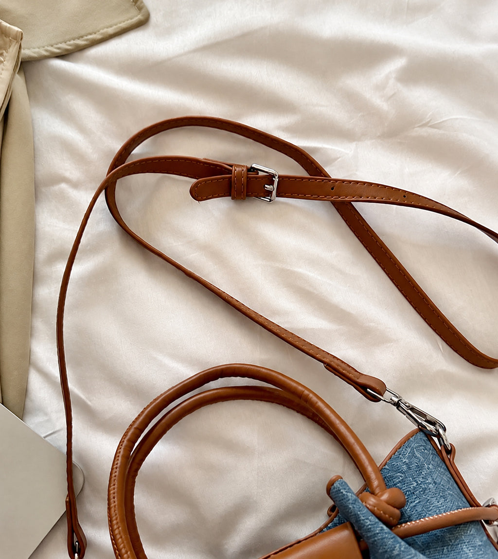 Textured PU Leather Mini Bucket Crossbody Bag