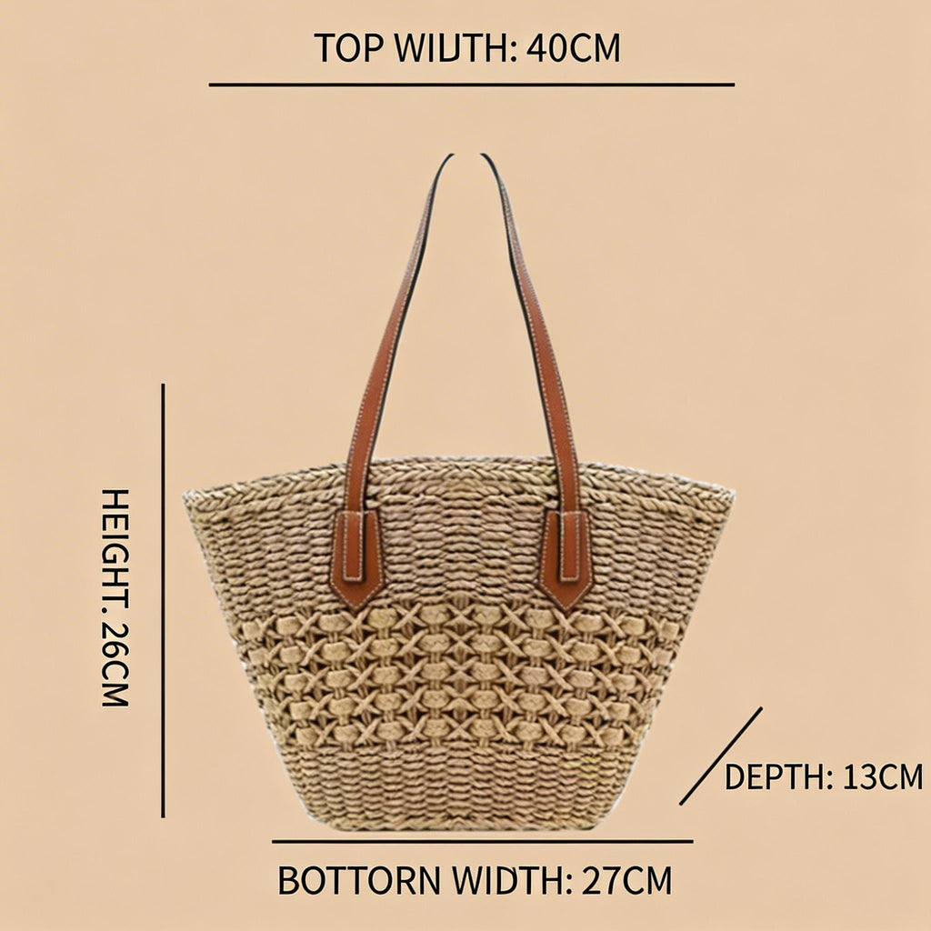 Versatile Large Capacity Hollow Straw Commuter Shoulder Bag