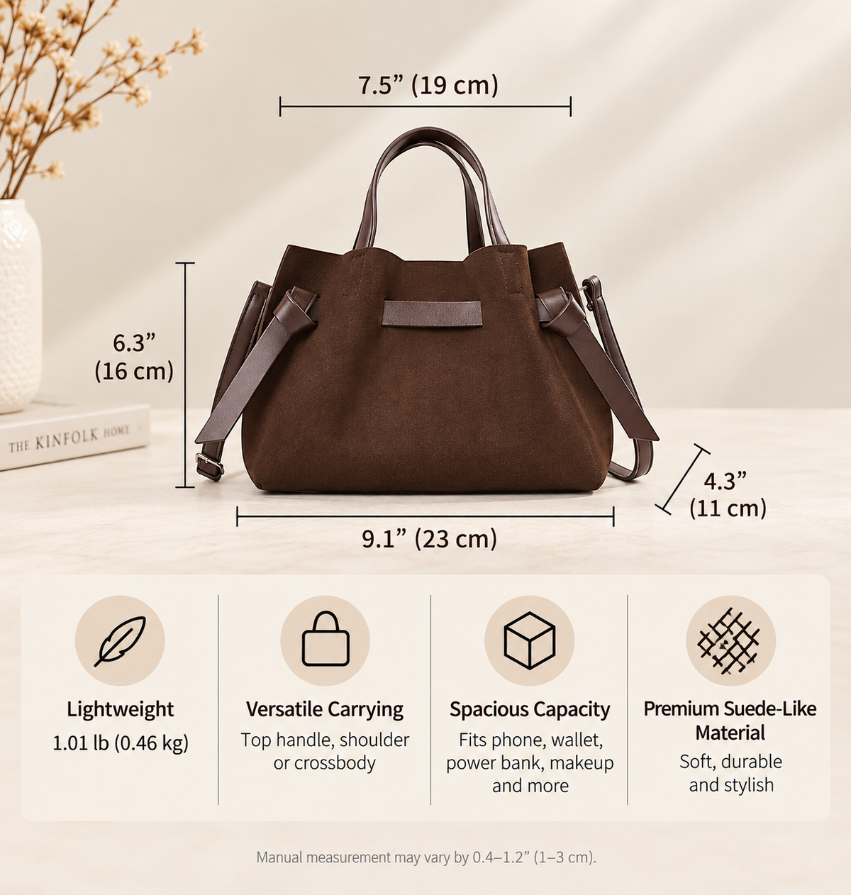 Vintage Suede Convertible Crossbody bag with Tie Detail