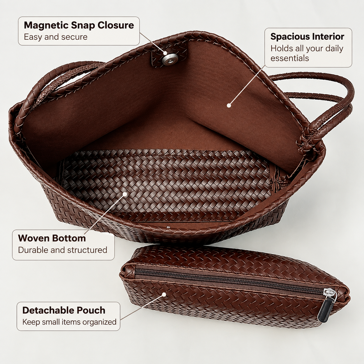 Classic Minimalist Woven Hobo Shoulder Bag with Matching Pouch
