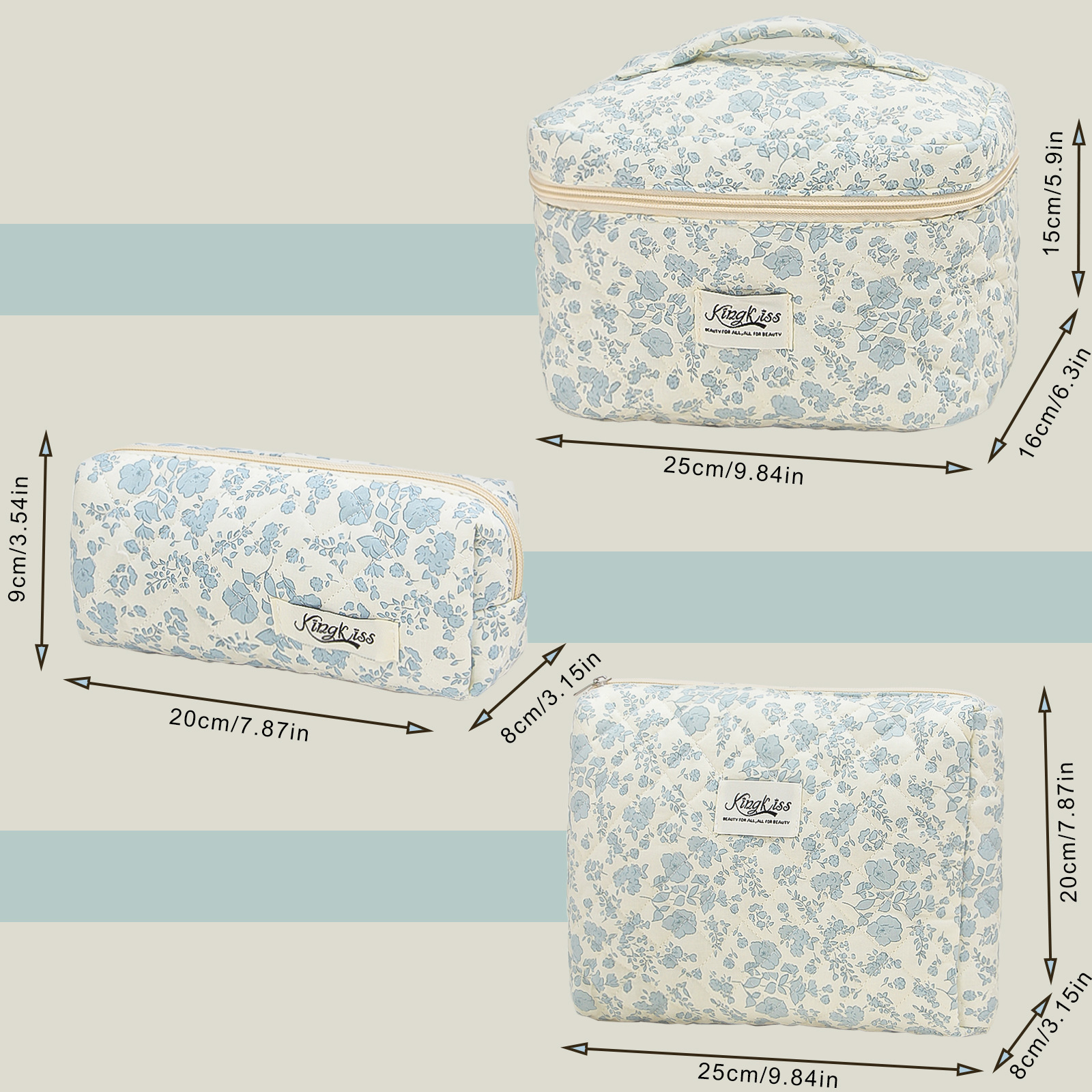 White Orchid Quilted Drawstring Cosmetic Bag
