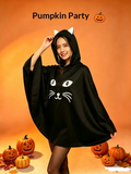 Black Cat Hooded Halloween Poncho Costume with Cat Ears