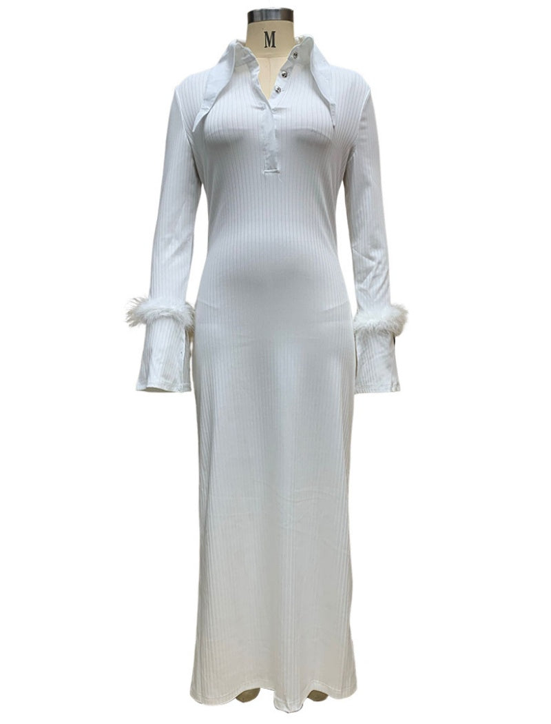 Collared Bodycon Maxi Dress with Button Detail