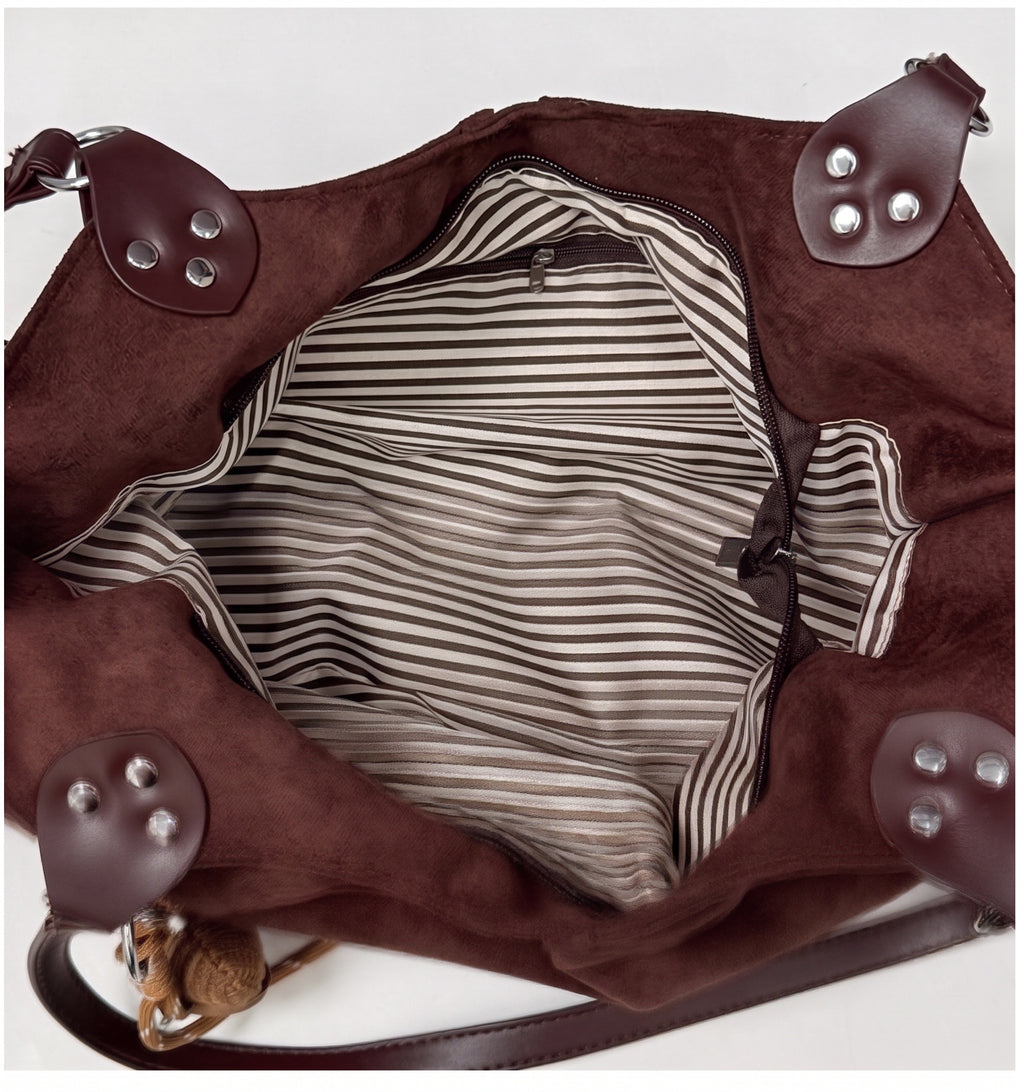 Vintage Suede-Look Slouchy Shoulder Tote Bag