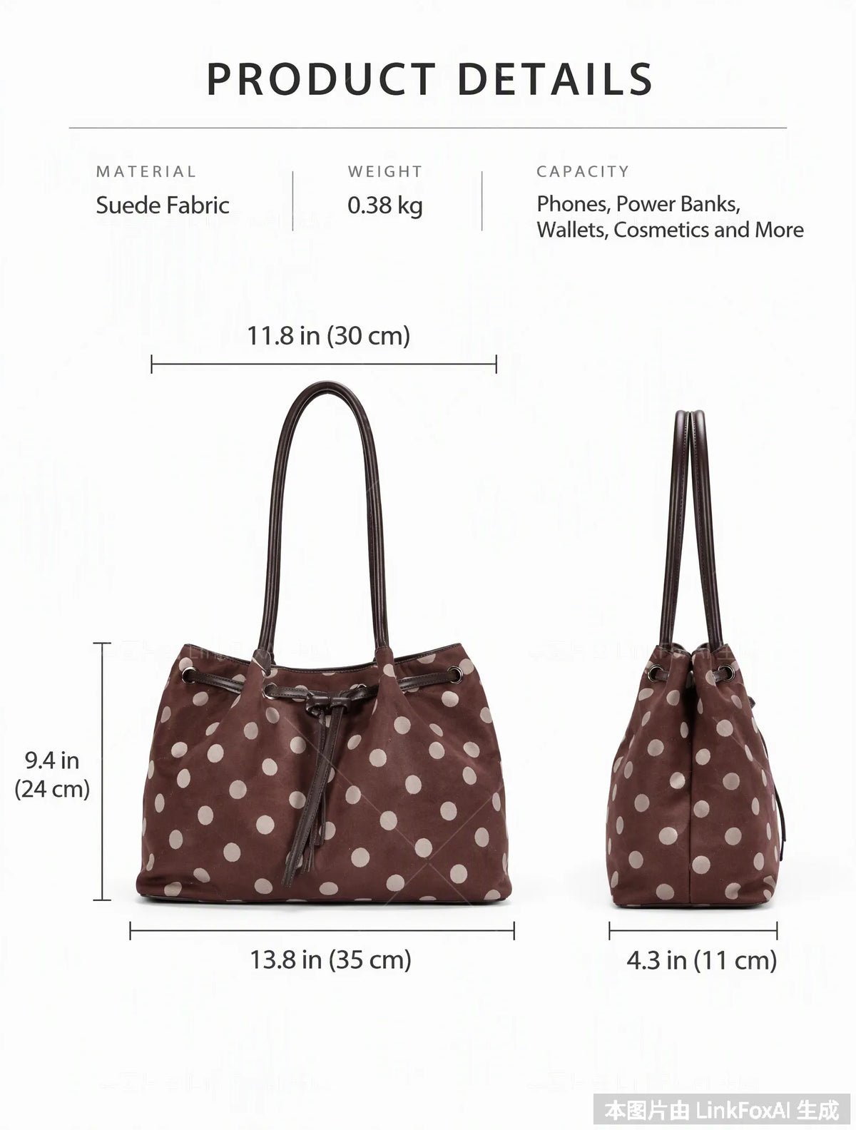 Polka Dot Suede Tote with Buckle Detail