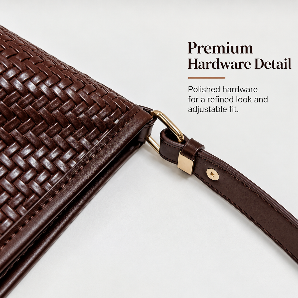 Vintage Woven Shoulder Bag with Functional Pouch Detail