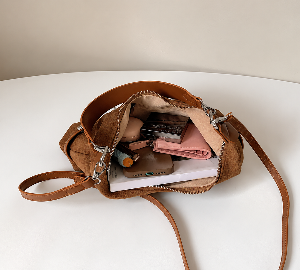 Soft Suede Belted Hobo Shoulder Bag