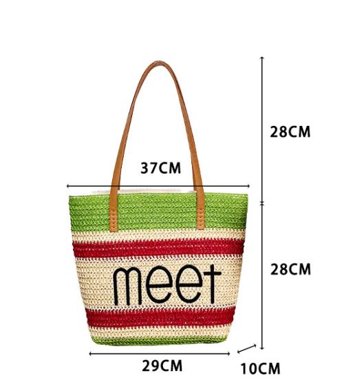 Woven Embroidered Large Capacity Straw Beach Tote Bag