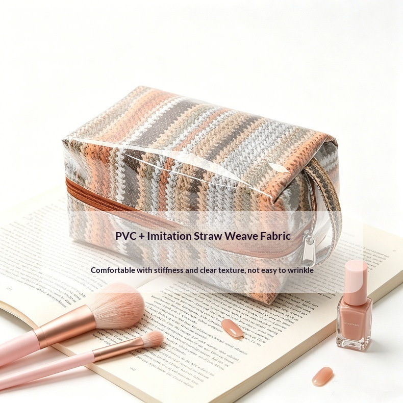 PVC Coated Woven Print Travel Cosmetic Bag with Side Handle