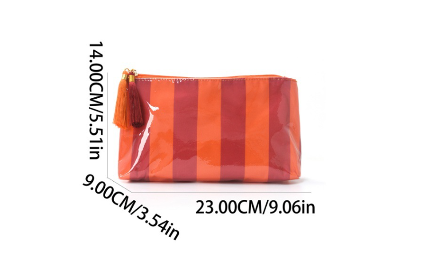 PVC Striped Tassel Zipper Waterproof Travel Cosmetic Bag