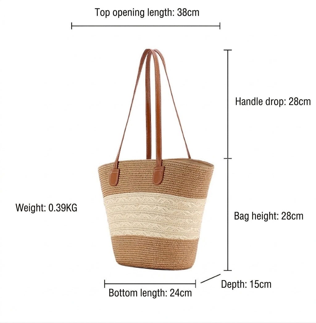 Women Striped Handwoven Large Capacity Tote Holiday Bag