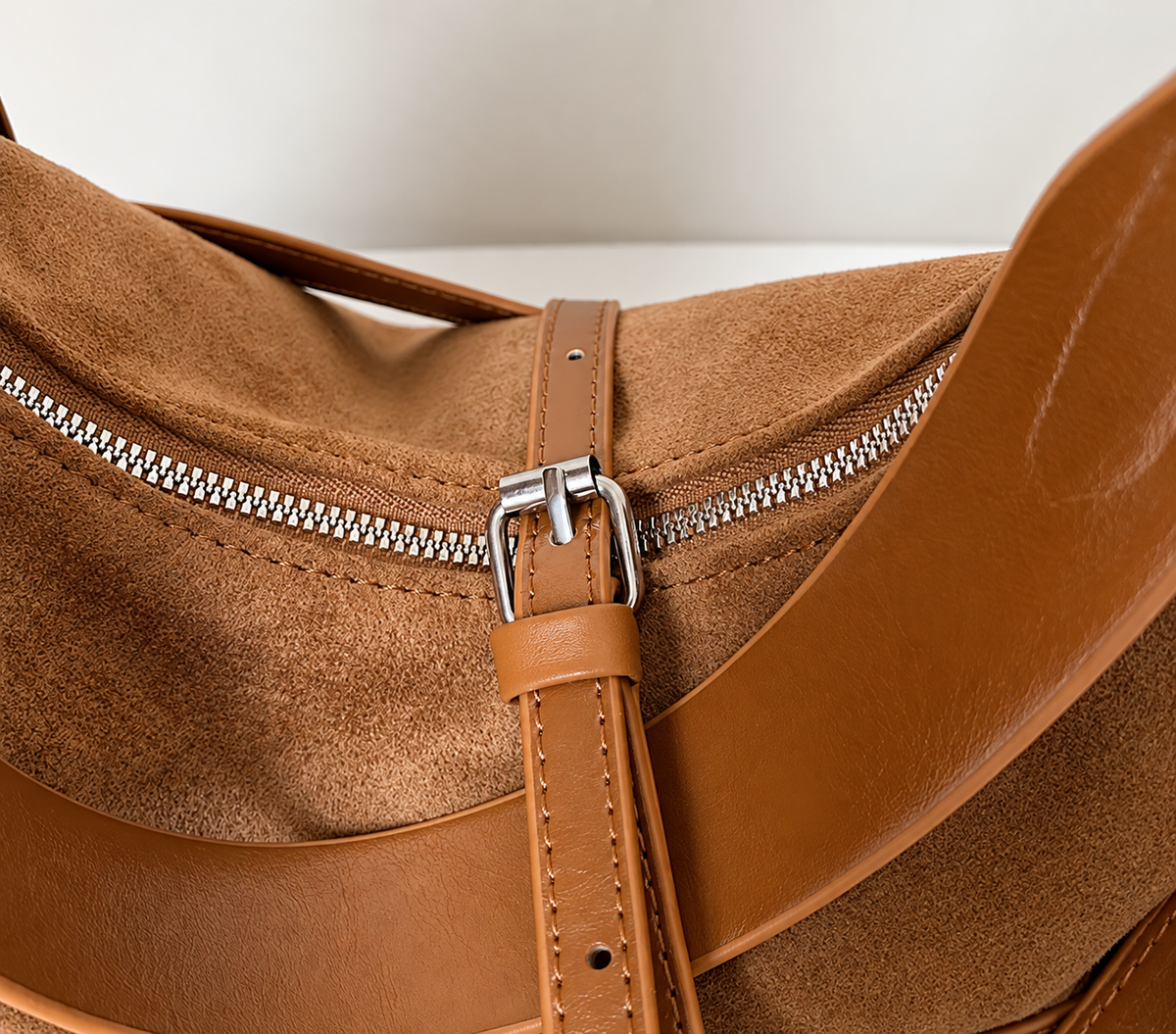 Soft Suede Belted Hobo Shoulder Bag