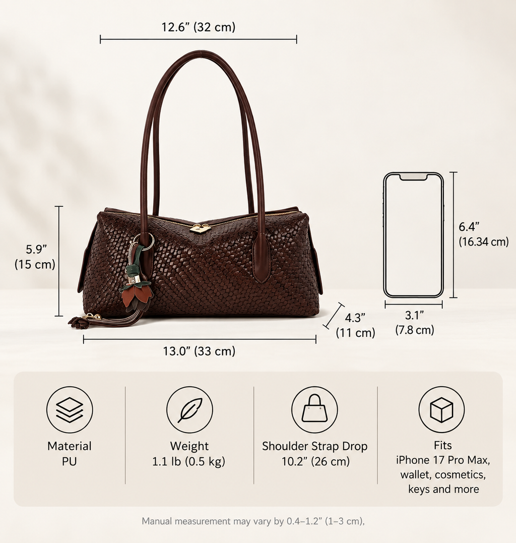 Vintage Woven East-West Shoulder Bag with Charm Detail