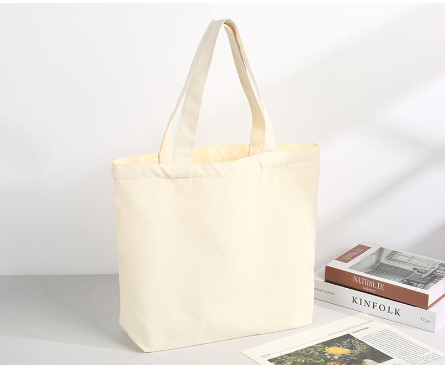 Solid Canvas Long Handle Horizontal Carry Tote Bag