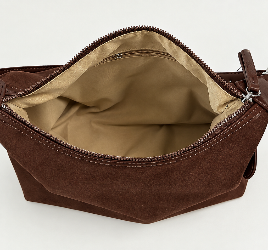 Minimalist Suede Hobo Bag with Adjustable Strap and Zipper