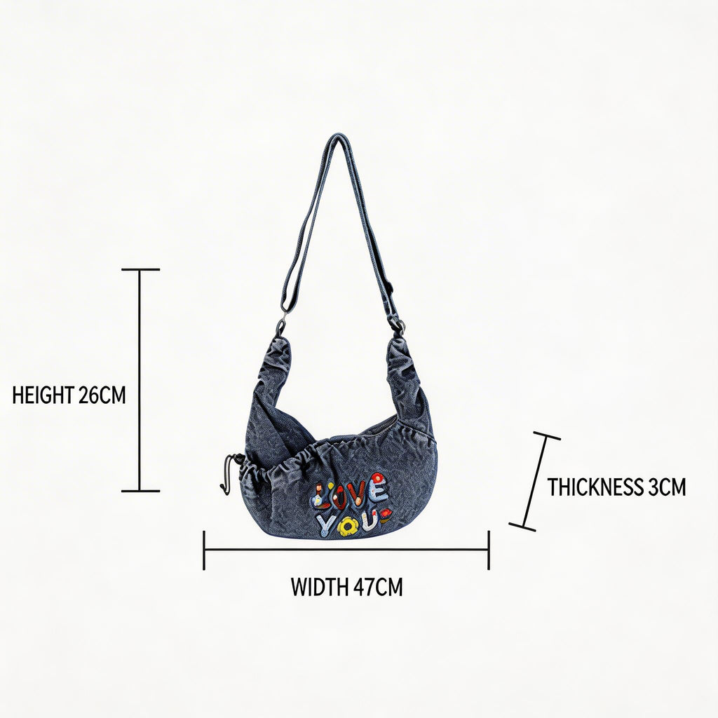 Denim Letter Shoulder Crossbody Large Capacity Tote Bag