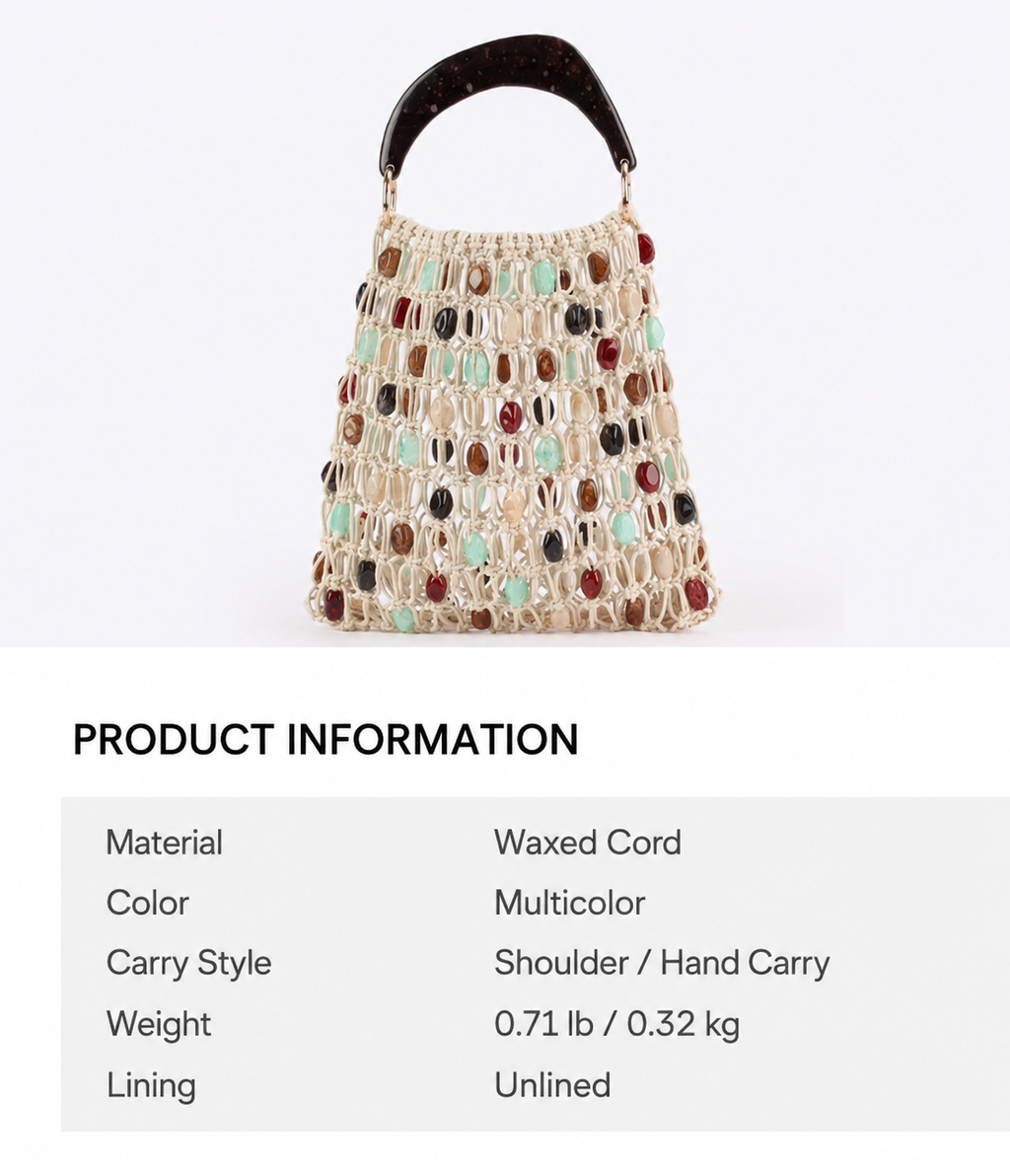 Boho Multicolor Handwoven Beaded Top-Handle Bag