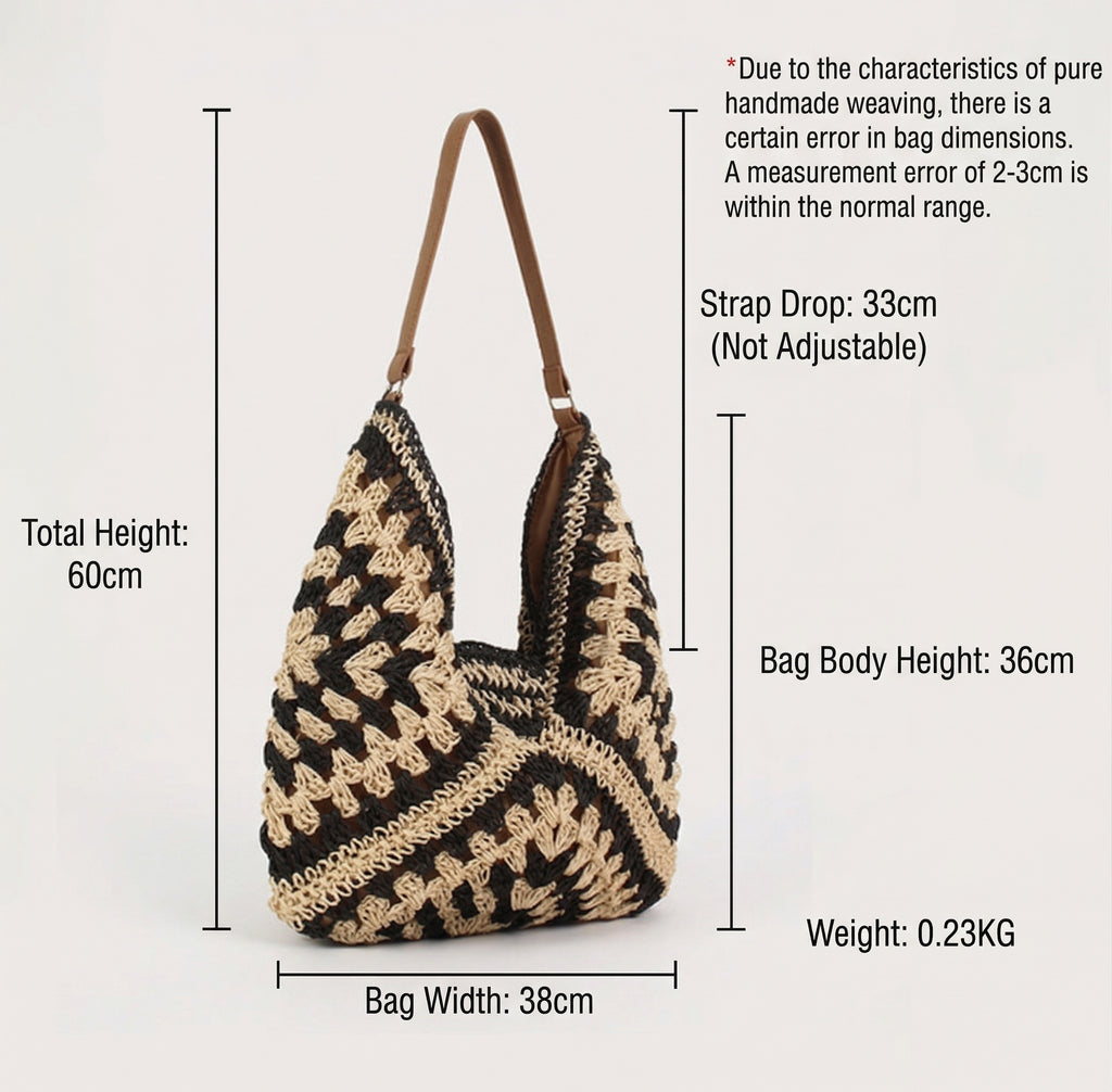 Women Retro Ethnic Paper Rope Woven Large Capacity Commuter Shoulder Bag