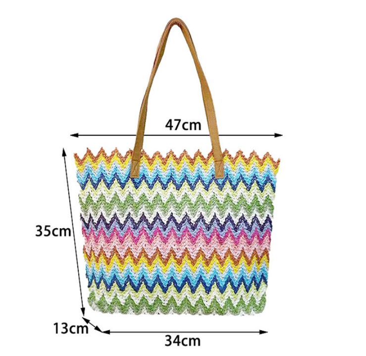 Large Capacity Handmade Wavy Striped Straw Tote Bag