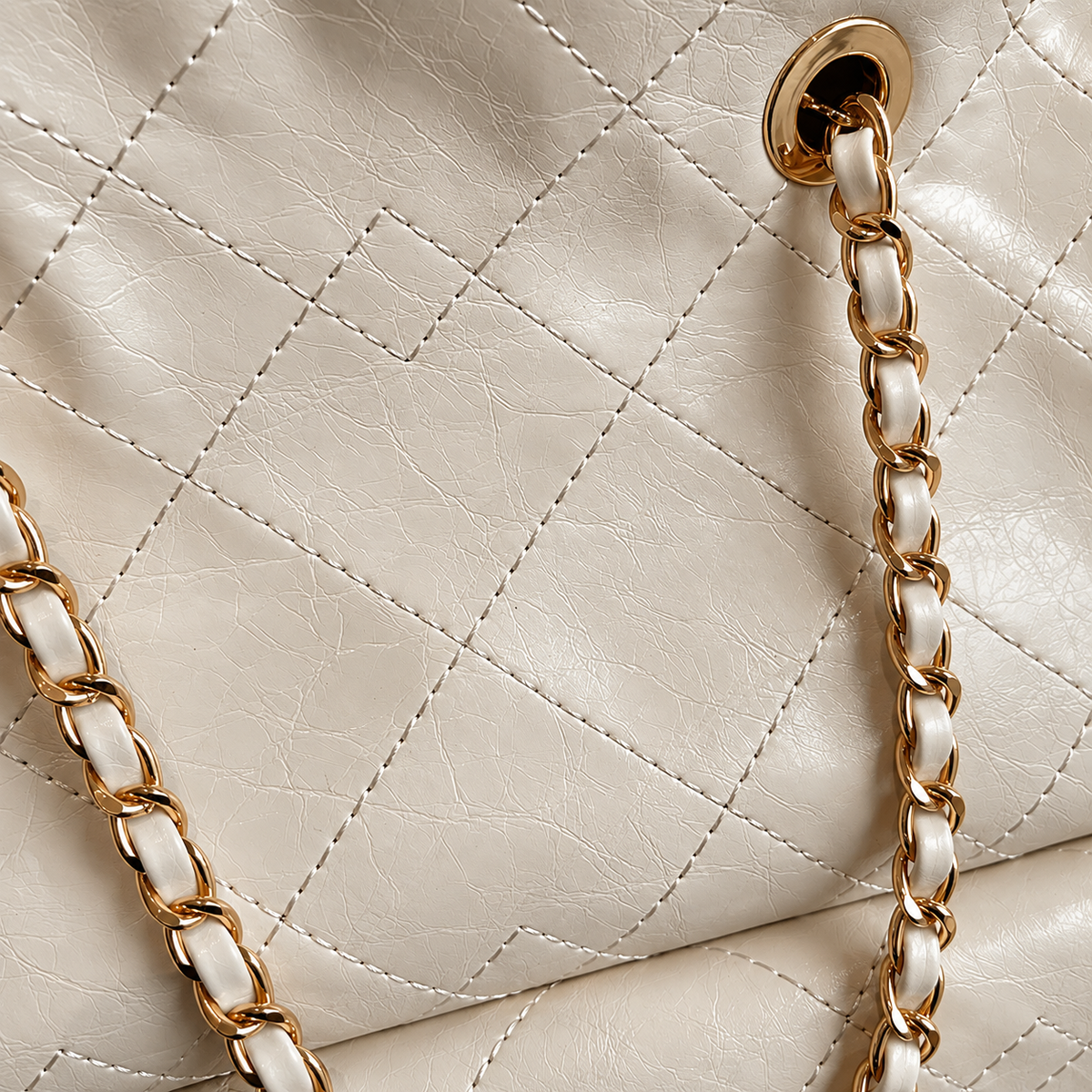 Glossy Quilted Convertible Backpack Tote Bag with Chain Detail