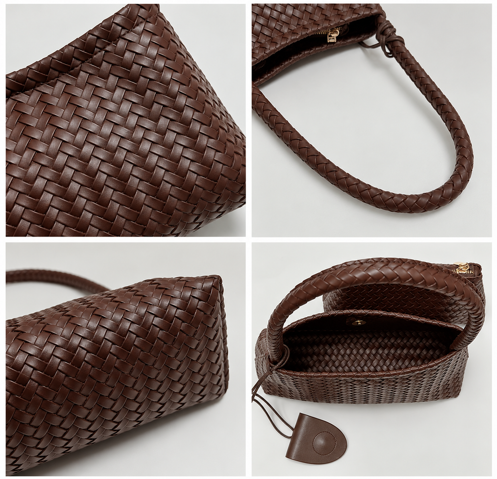 Vintage-inspired Woven Shoulder Bag with Matching Mini Pouch