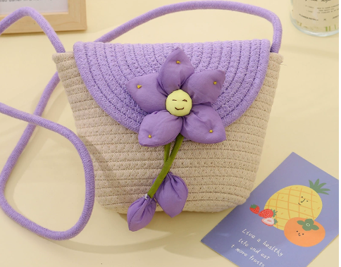 Floral Straw Woven Crossbody Mobile Phone Bag