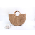 Women Spring Summer New Half Round Straw Paper Rope Handheld Vintage Beach Bag