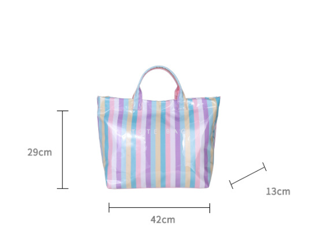 Vertical Stripe Rainbow PVC Tote Bag