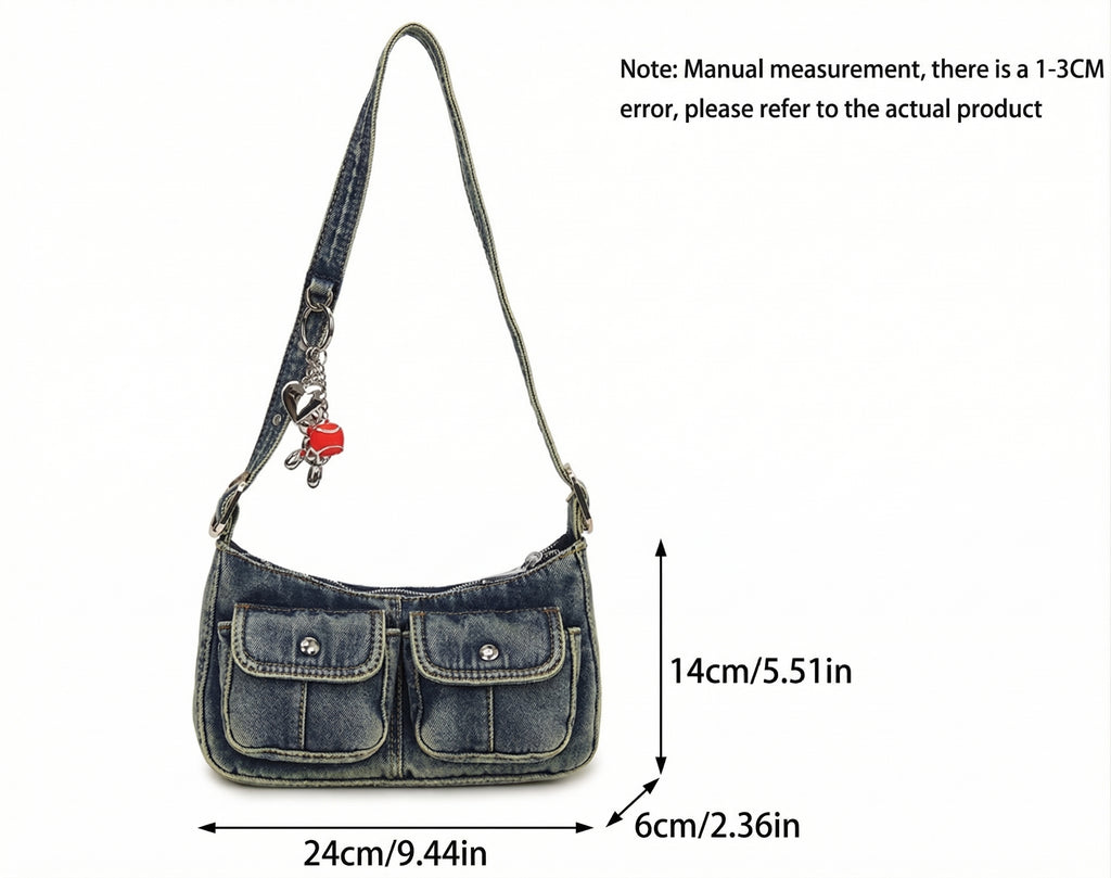 2026 Spring Denim Bag, Fashion Versatile Baguette Armpit Shoulder Bag