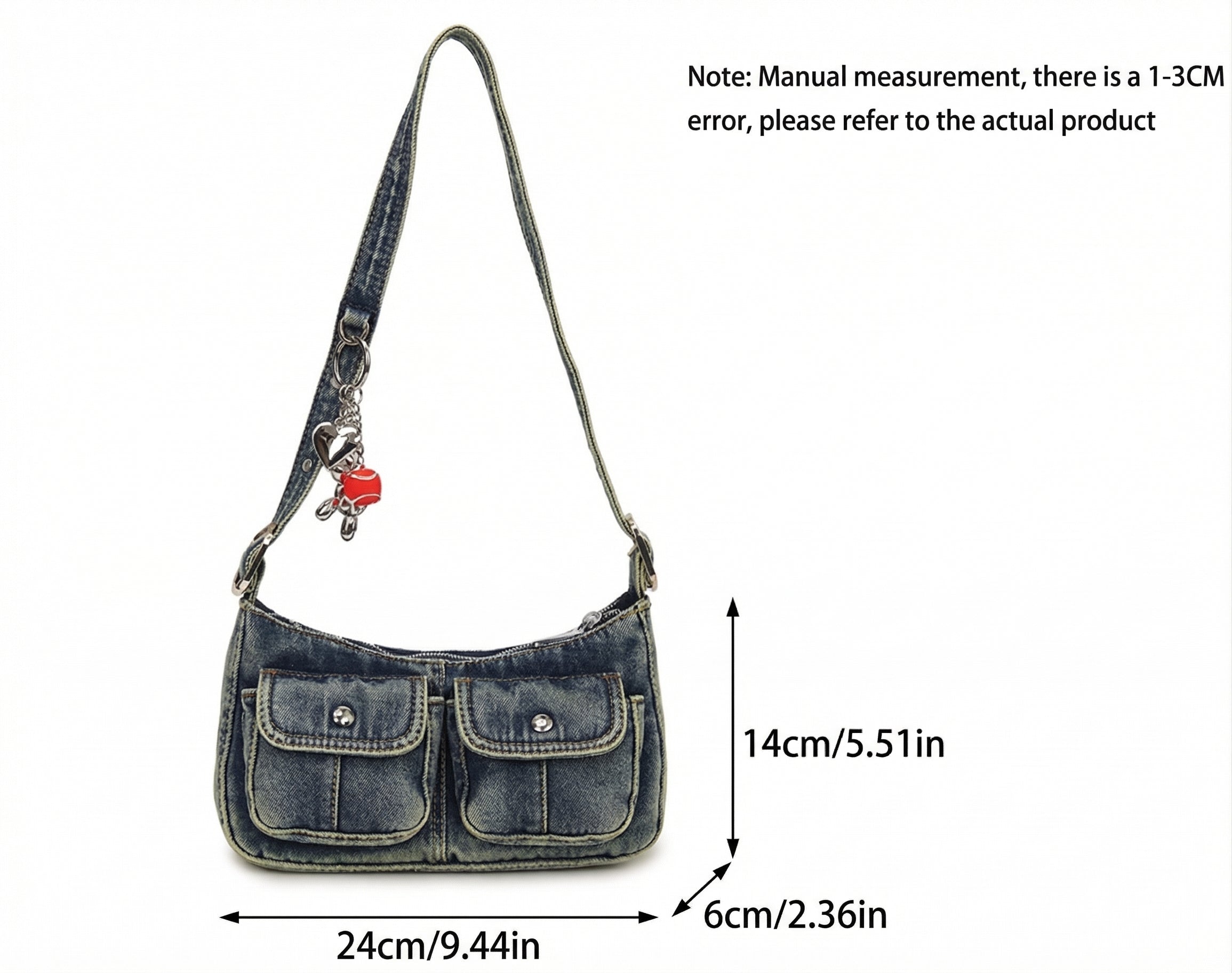 2026 Spring Denim Bag, Fashion Versatile Baguette Armpit Shoulder Bag