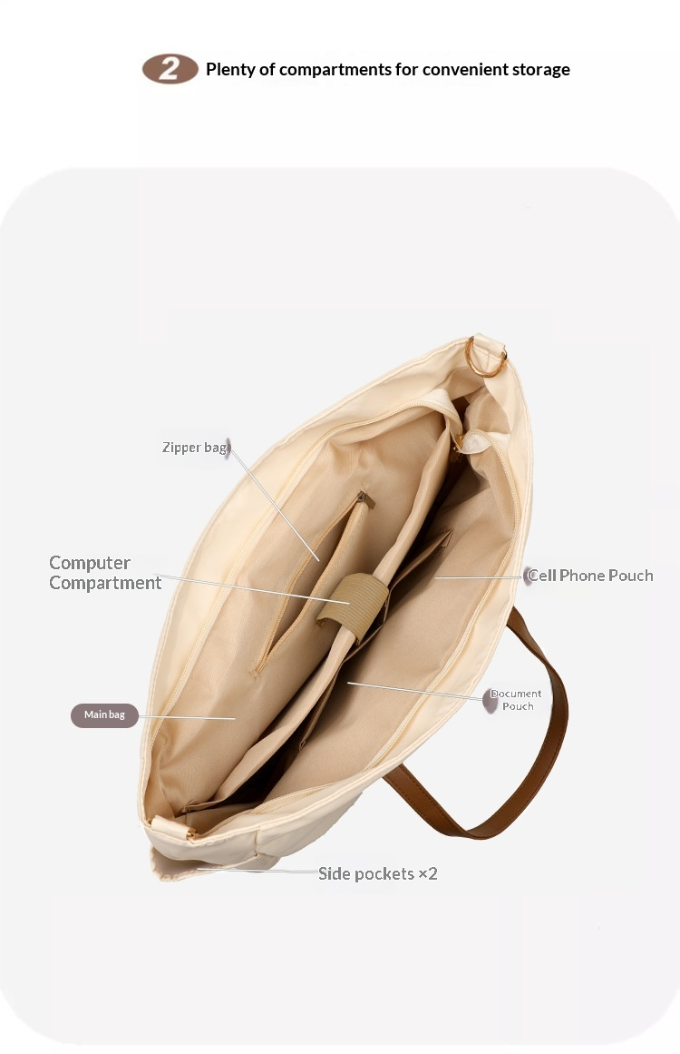 Lightweight Large Quilted Nylon Laptop Tote Bag