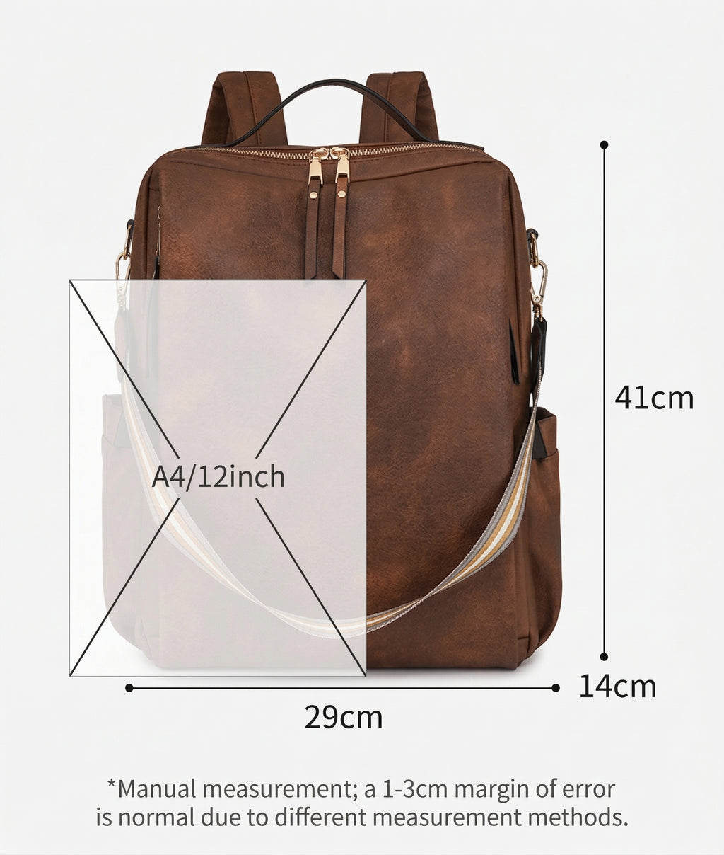 Women Fashion PU Business Backpack, Multifunctional Laptop Travel Bag
