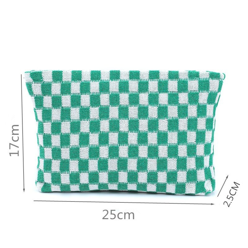 Wool Checkerboard Large Capacity Cosmetic Clutch Bag