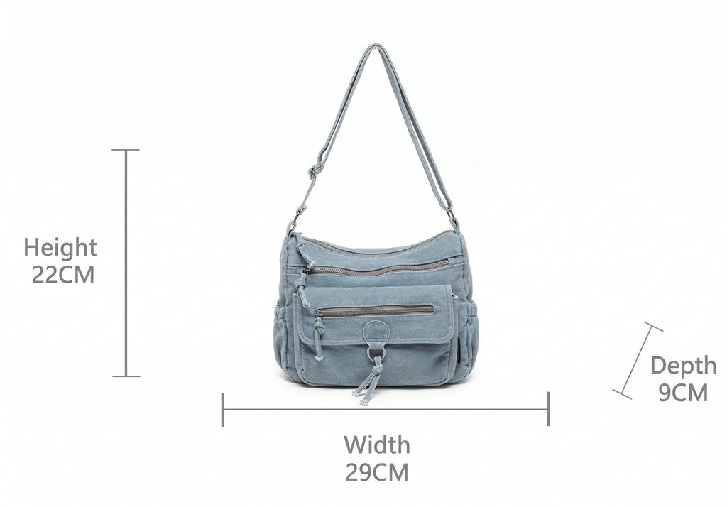 2026 Large Capacity Denim Commuter Crossbody Shoulder Bag