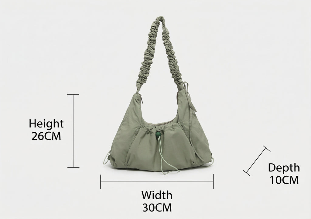 Women Nylon Drawstring Pleated Cloud Bag, Casual Versatile Crossbody Shoulder Bag
