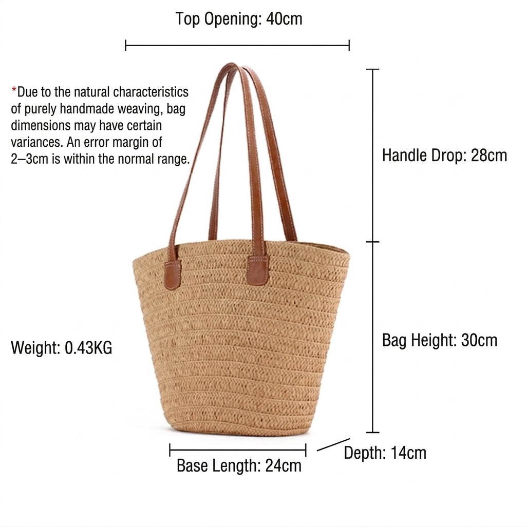 Women Forest Style Paper Rope Woven Large Capacity Beach Shoulder Bag