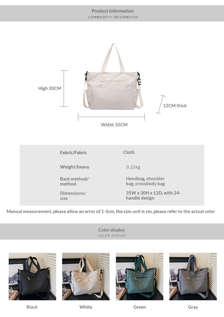 Lightweight Multi-Pocket Convertible Shoulder Tote Bag