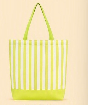 Striped Patchwork Double Handle Woven Polyester Tote Bag