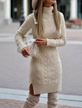 Cable Knit Turtleneck Sweater Dress