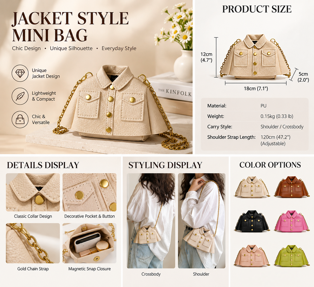 Jacket-Shaped Mini PU Leather Crossbody Bag