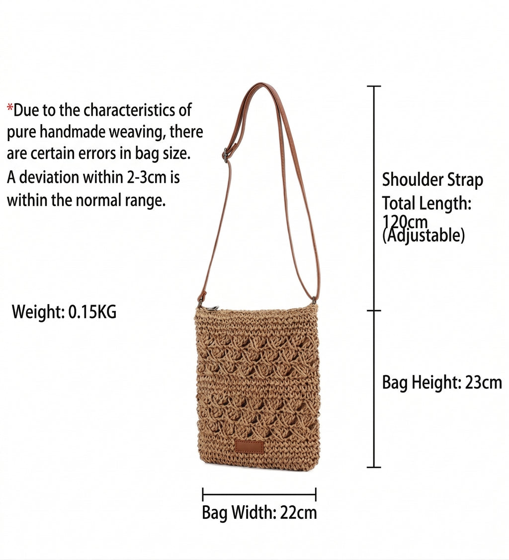 Hollow Paper Rope Woven Crossbody Bag, Summer Beach Vacation Handmade Bag
