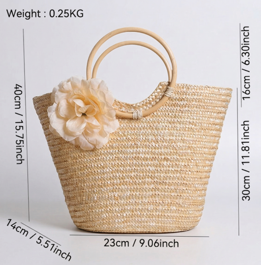 Women 2026 New Wheat Straw Woven Wooden Handle Pastoral Ins Style Handbag