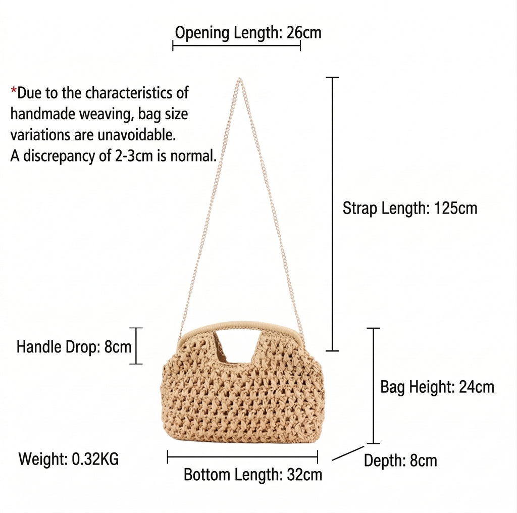 Women Simple Woven Bag, Casual Beach Vacation Shoulder Bag