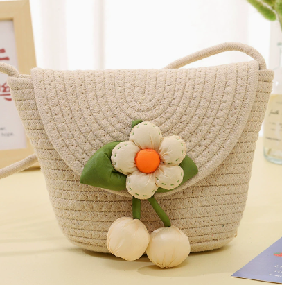 Floral Straw Woven Crossbody Mobile Phone Bag