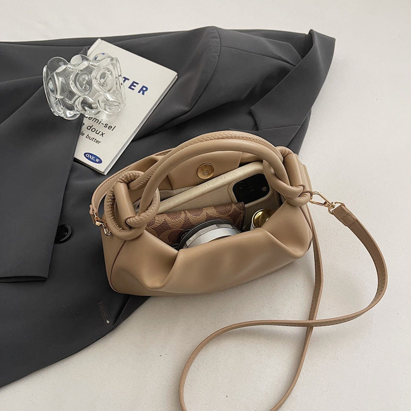 Soft PU Handbag with Knotted Handle and Crossbody Strap