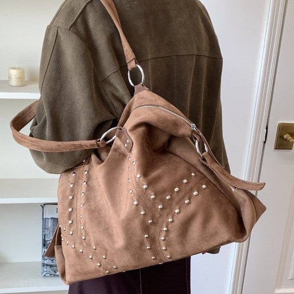 Vintage Studded Slouchy Shoulder Bag