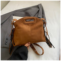 Vintage Faux Suede Fringe Crossbody Bag with Cutout Handle