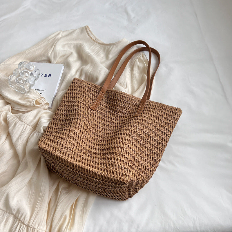 Women Straw Vacation 2026 Spring New Fashion Large Shoulder Tote Bag